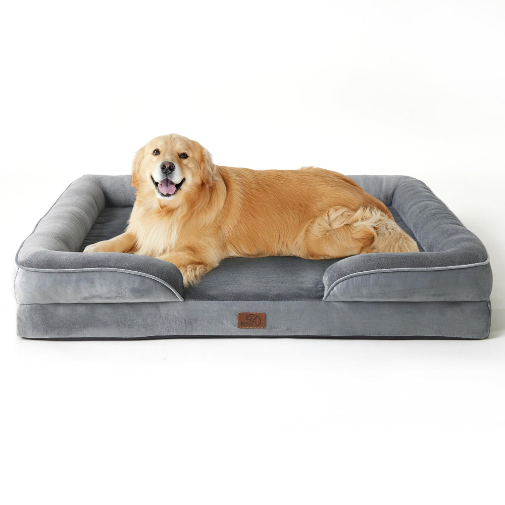Bedsure XL Plus orthopedic dog bed front view shows a four-sided bolster for secure snuggling.