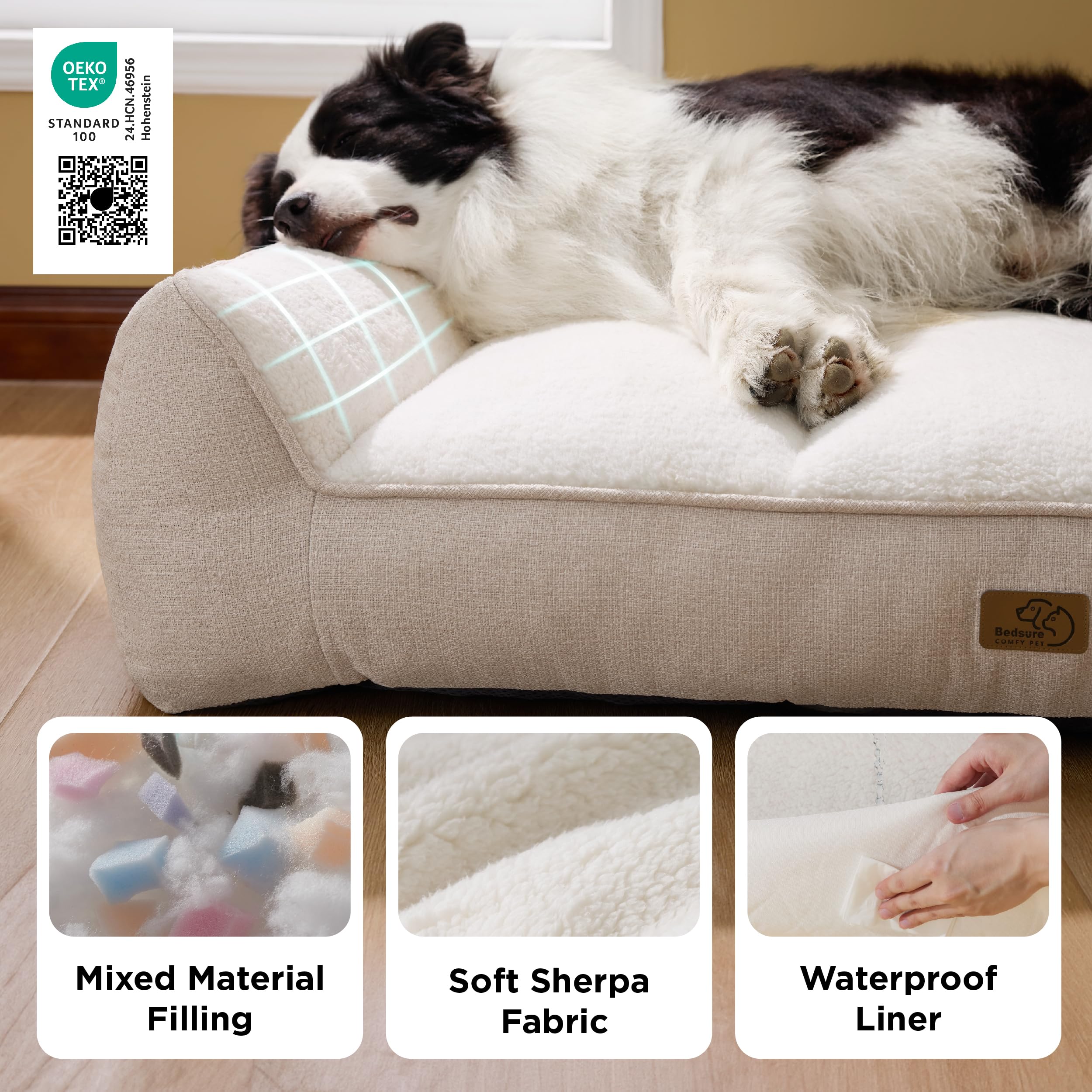 Bedsure waterproof cover on the XL Plus dog bed protects foam from accidents.