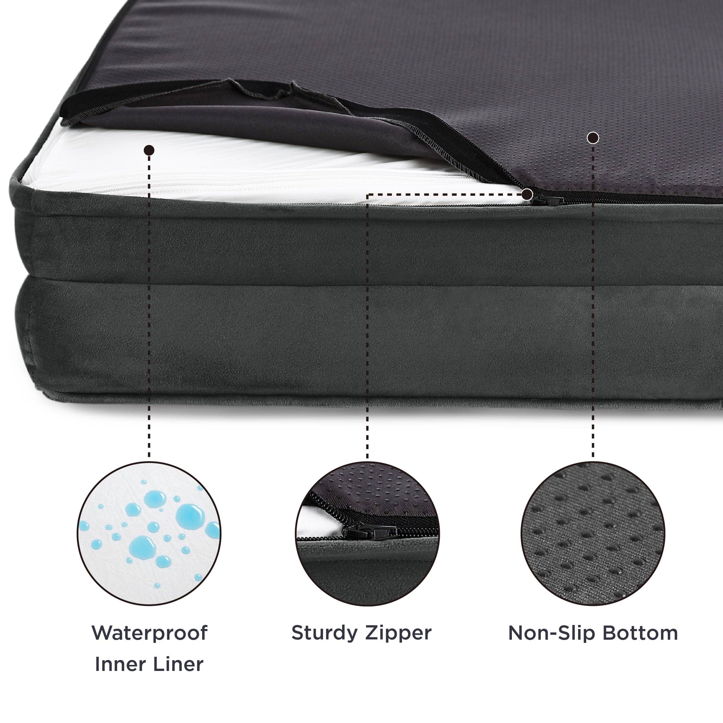 Bedsure dog bed waterproof liner protects foam from spills, aiding easy cleanup.
