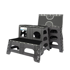 Bee Neat 2 Step folding dog stairs assembled for easy access to a high bed.