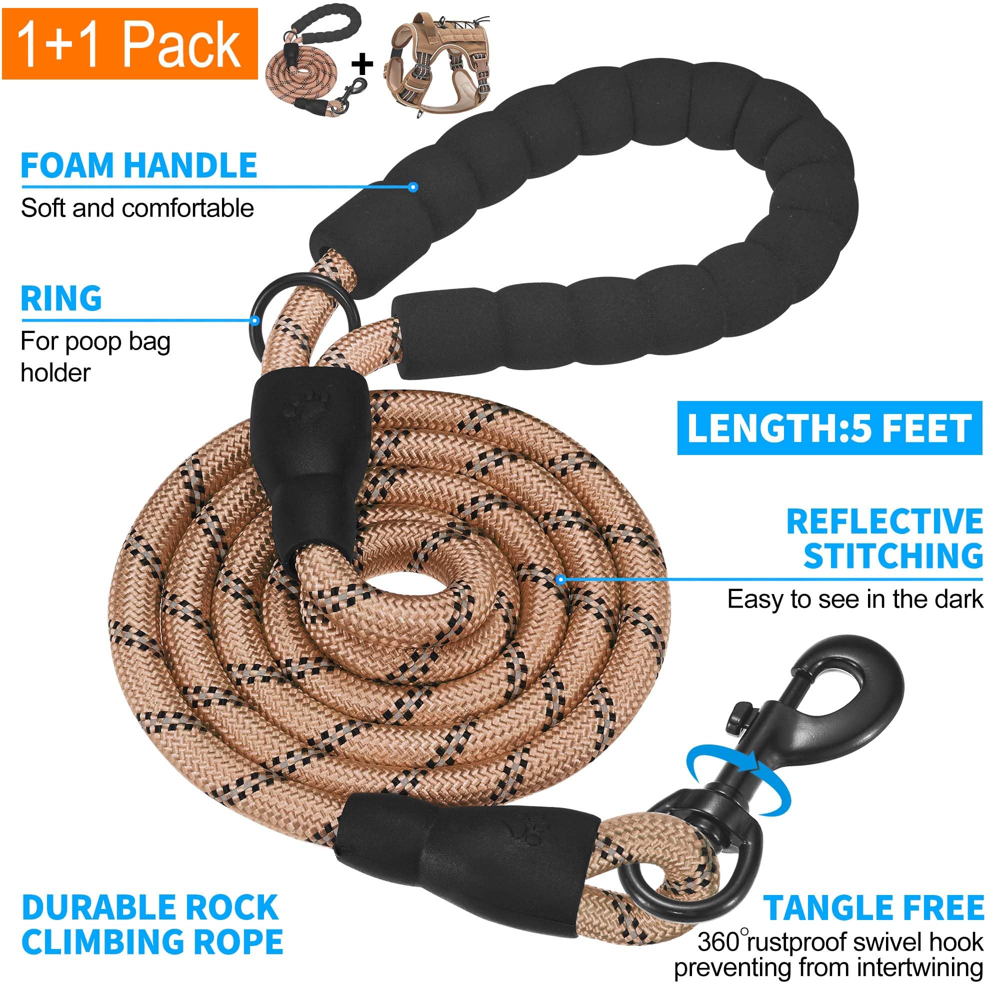 Beebiepet included dog leash foam handle — comfortable grip and tangle-free hook.