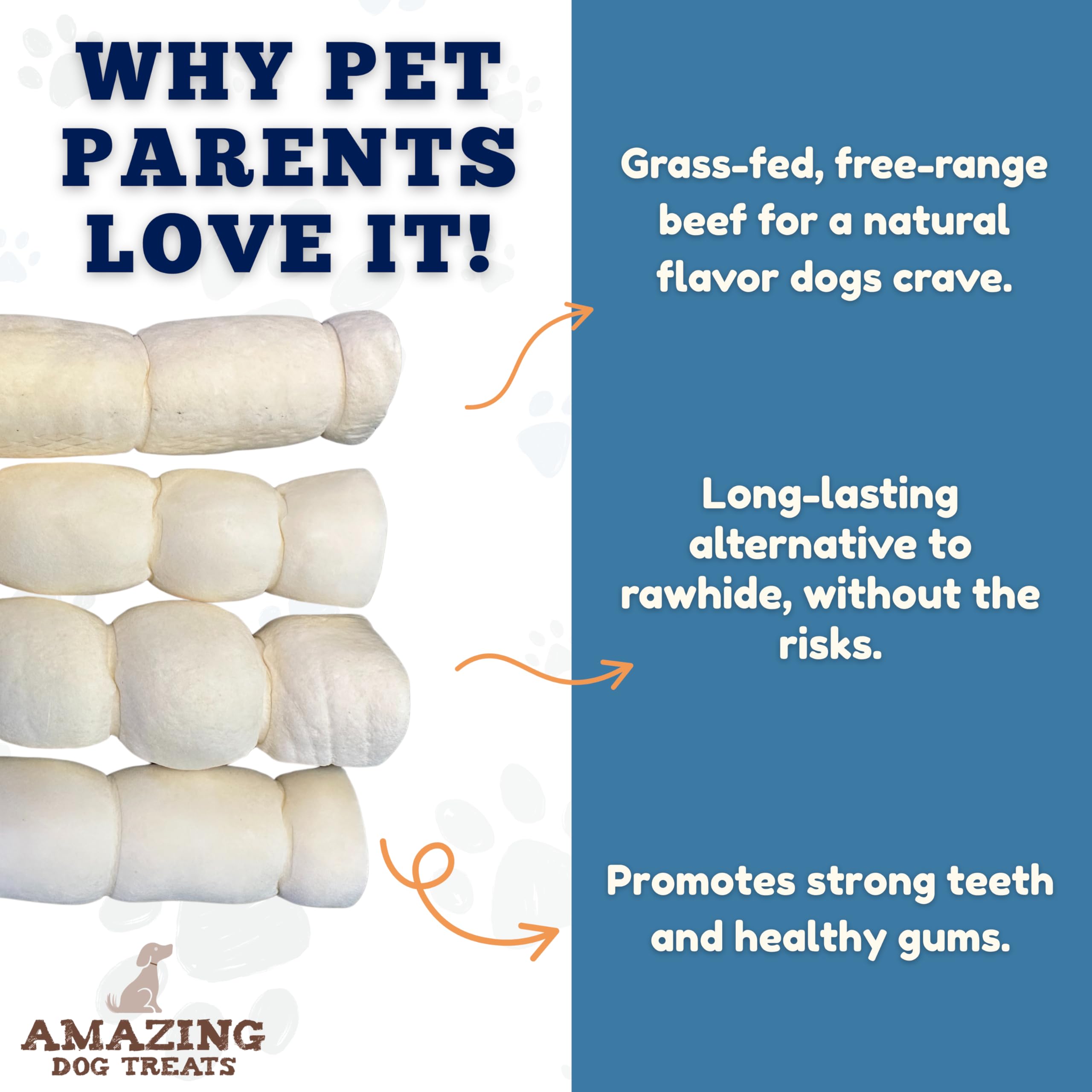 Beef cheek rolls rawhide alternative snack presented as a safer chew option