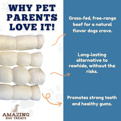 Beef cheek rolls rawhide alternative snack presented as a safer chew option