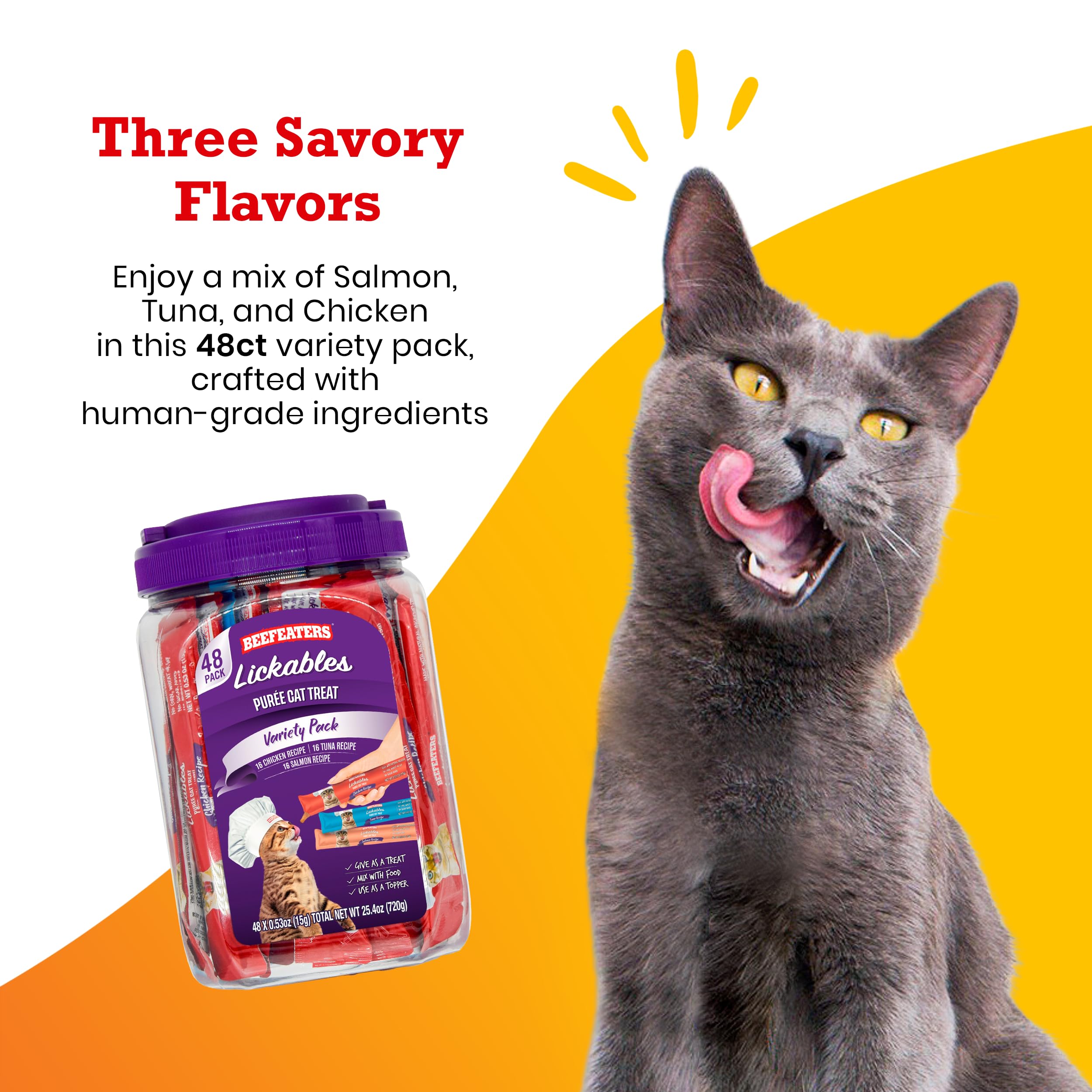 Beefeaters Cat Treats Variety Pack 87% moisture supports hydration during snacking.