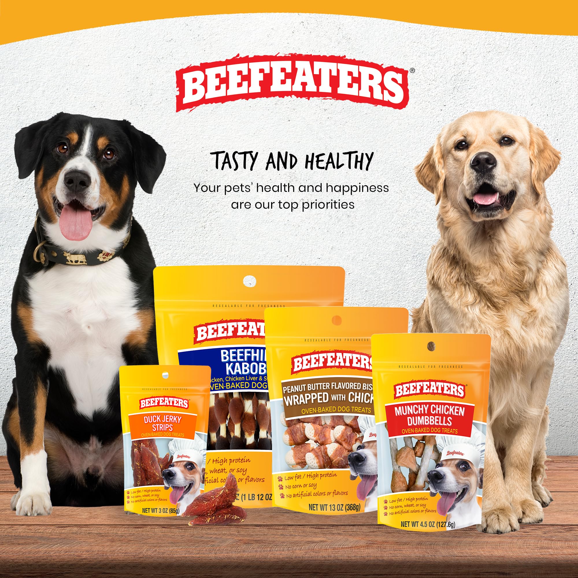 Beefeaters treats suitable for all dog sizes.
