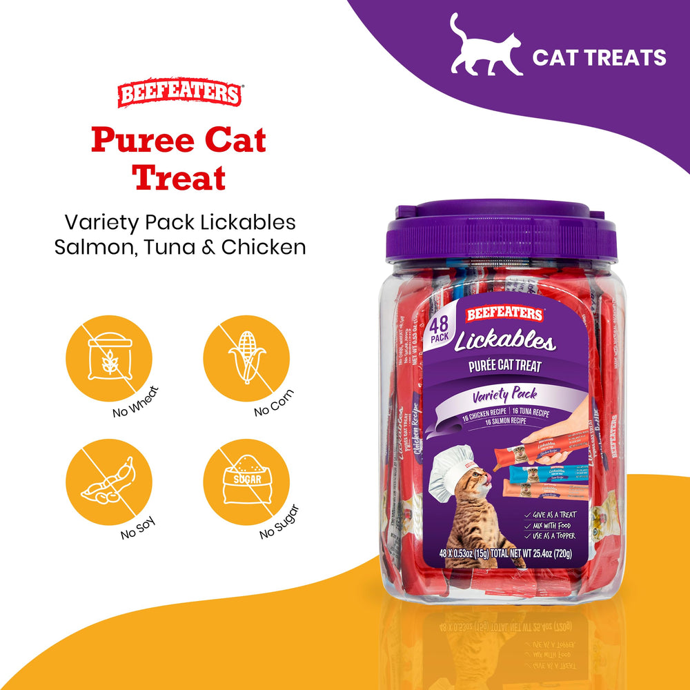 Beefeaters Lickable Puree Chicken tube grain-free formula for daily treat and topper.