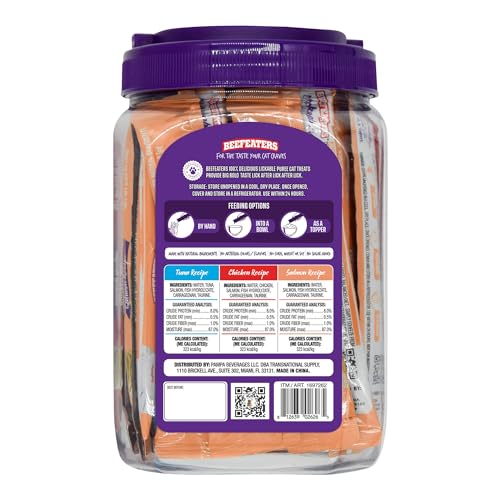 Beefeaters Lickable Puree Tuna tube for mealtime enrichment and focused feeding.