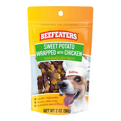 Beefeaters Sweet Potato Wrapped with Chicken bag front shows wholesome, grain-free dog treat.