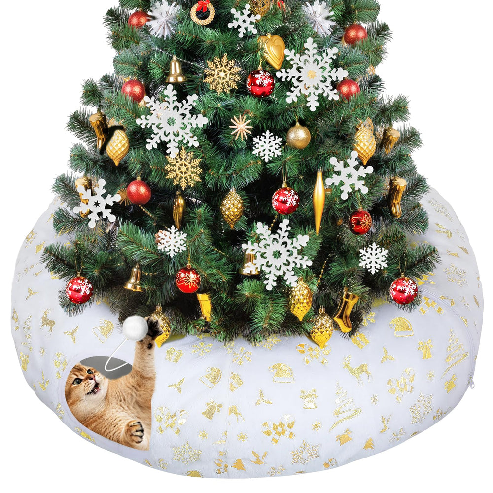 Beeplove cat tunnel Christmas tree skirt white donut bed for festive lounging