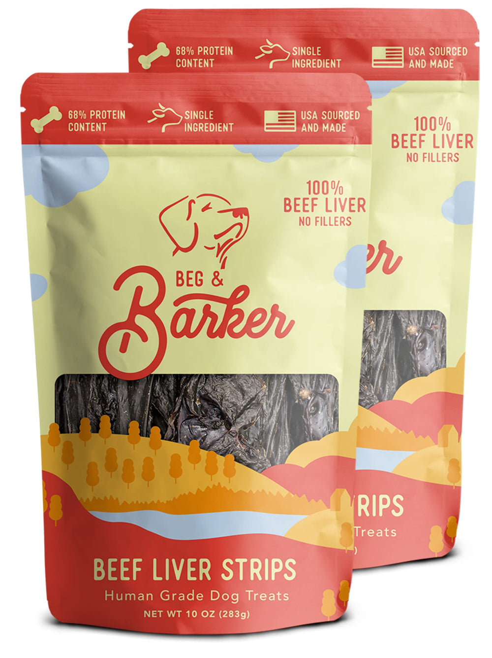 Beg & Barker beef liver jerky pack shot showing protein packed treats for training