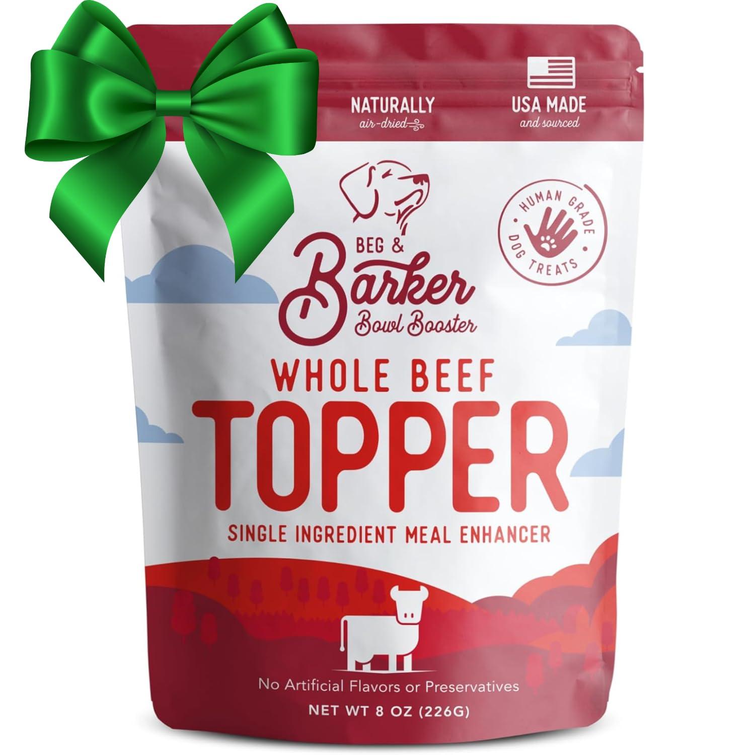 Beg & Barker beef toppers 8oz packaging enhances meals with real beef boost.