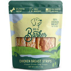 Beg & Barker chicken jerky packaging shown for convenient, store-ready rewards