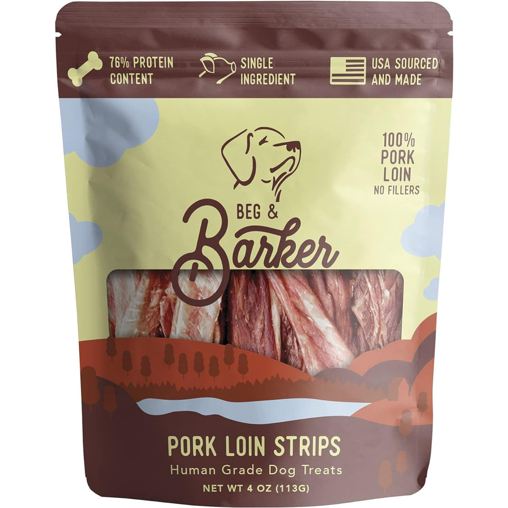Beg & Barker pork jerky dogs eating action—delicious, enticing reward during play.