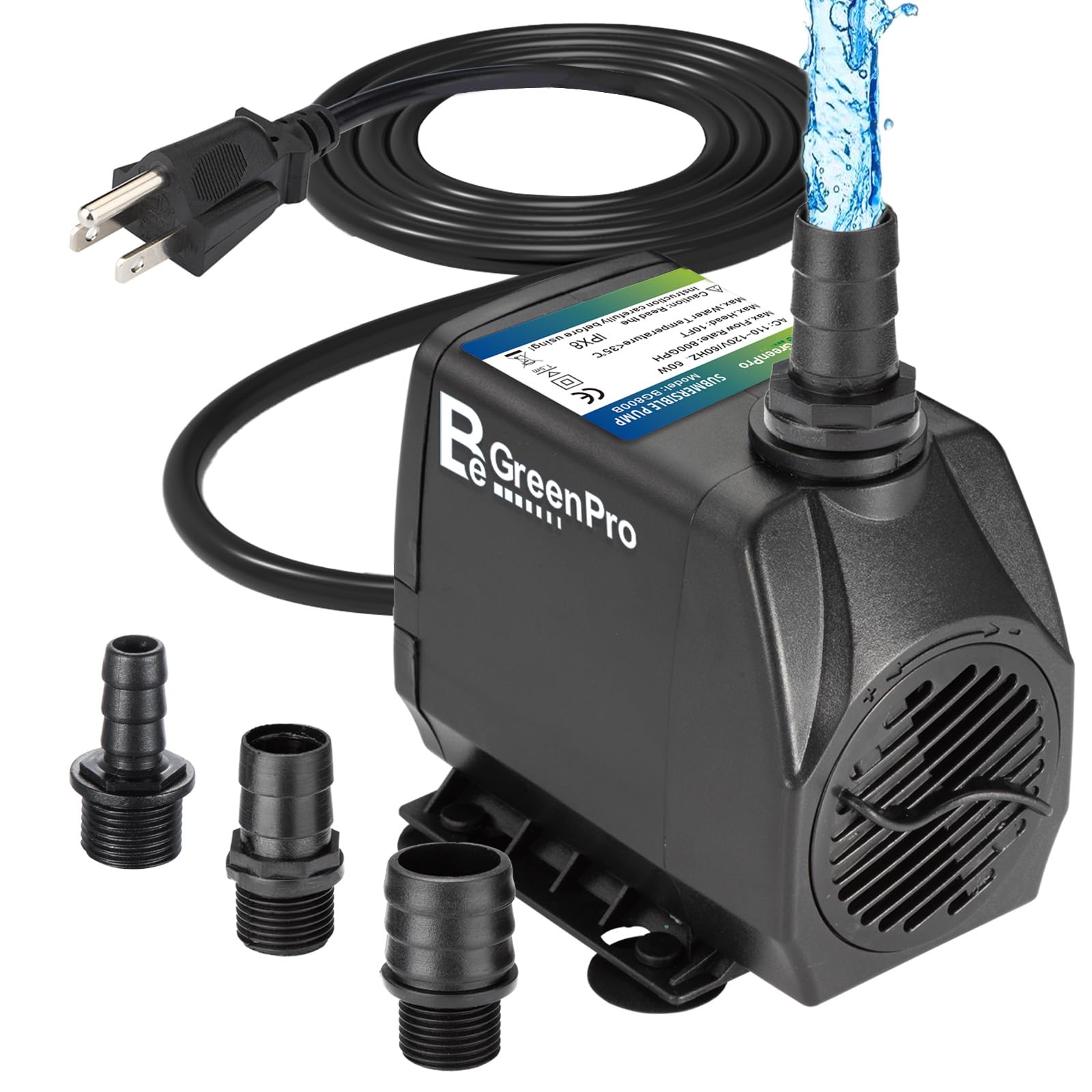 BeGreenPro 800GPH submersible pump compact design saves space in tanks for easy setup.