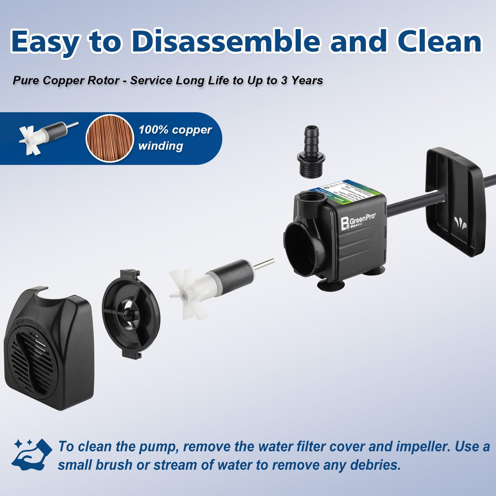 BeGreenPro fountain pump 550GPH flow delivers strong circulation for aquariums.