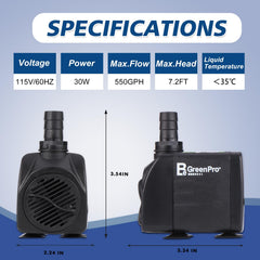 BeGreenPro fountain pump four nozzles offer tailored spray patterns.