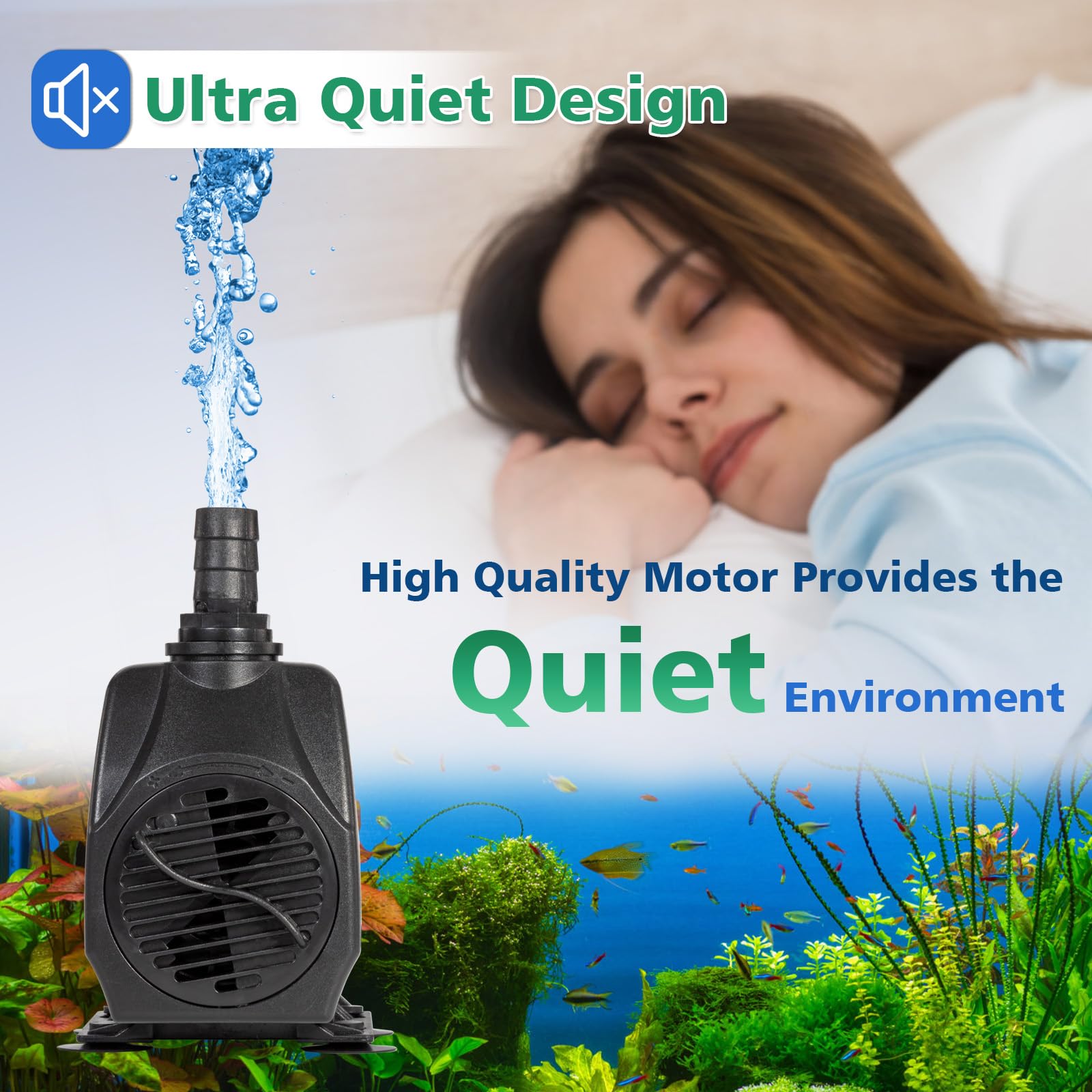 BeGreenPro 800GPH pump application in aquariums and ponds supports reliable water movement.