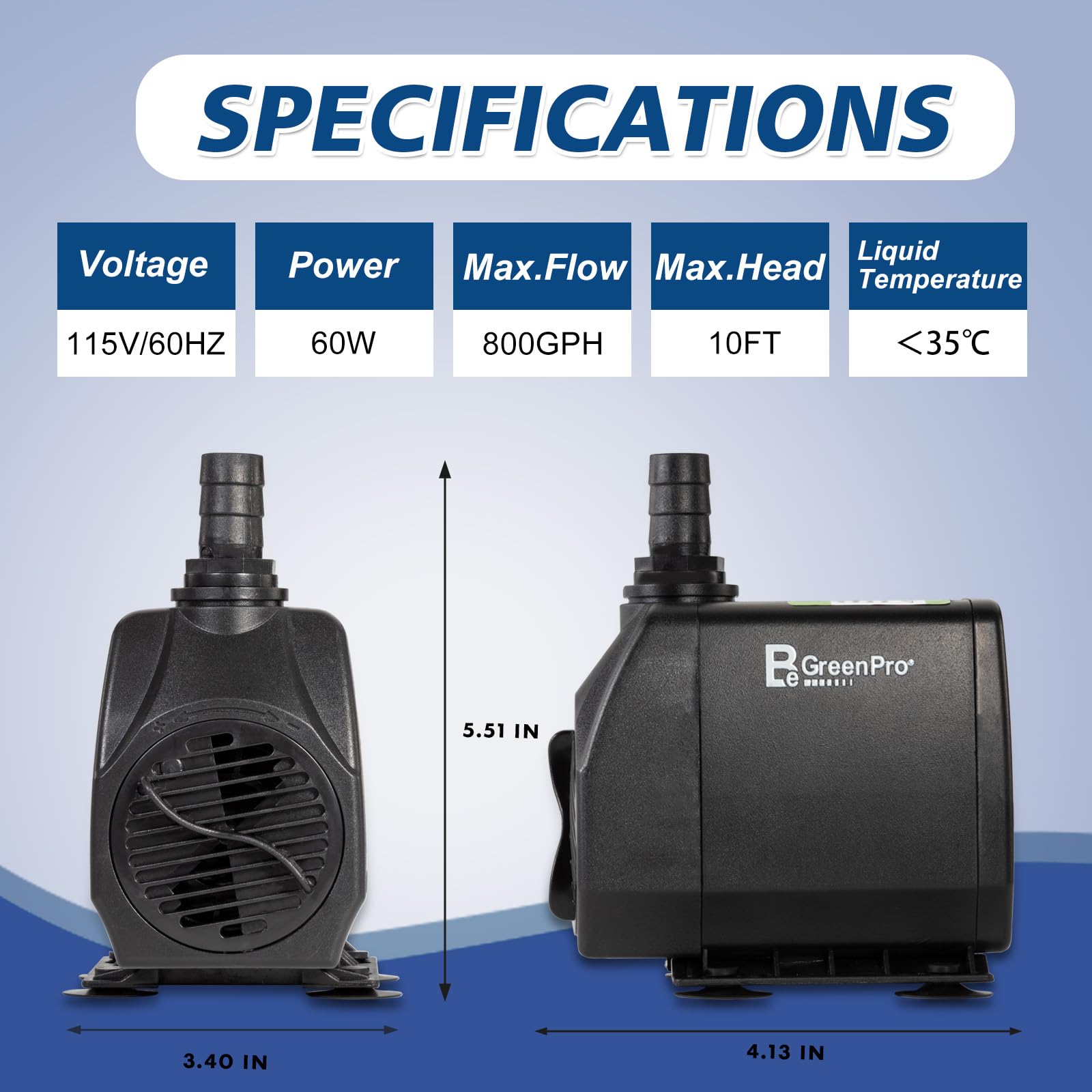 BeGreenPro 800GPH pump flow-control knob allows precise water adjustments for any setup.