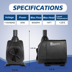 BeGreenPro 800GPH pump flow-control knob allows precise water adjustments for any setup.
