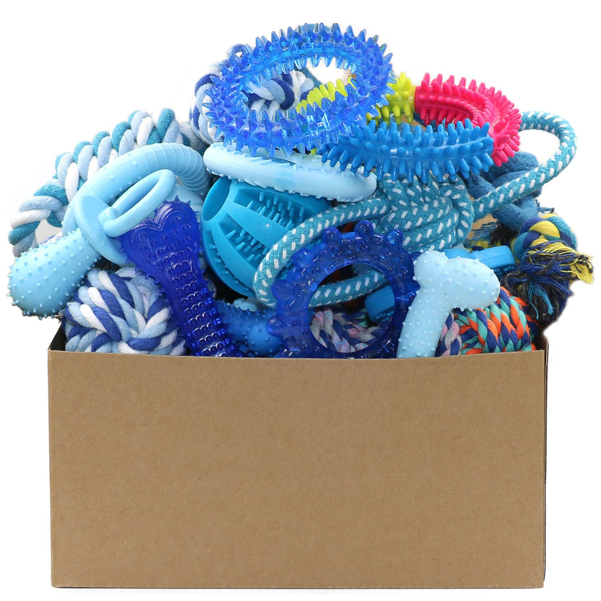 Beiker blue puppy-chew-toys-pack illustrating a varied teething toy bundle for small dogs.