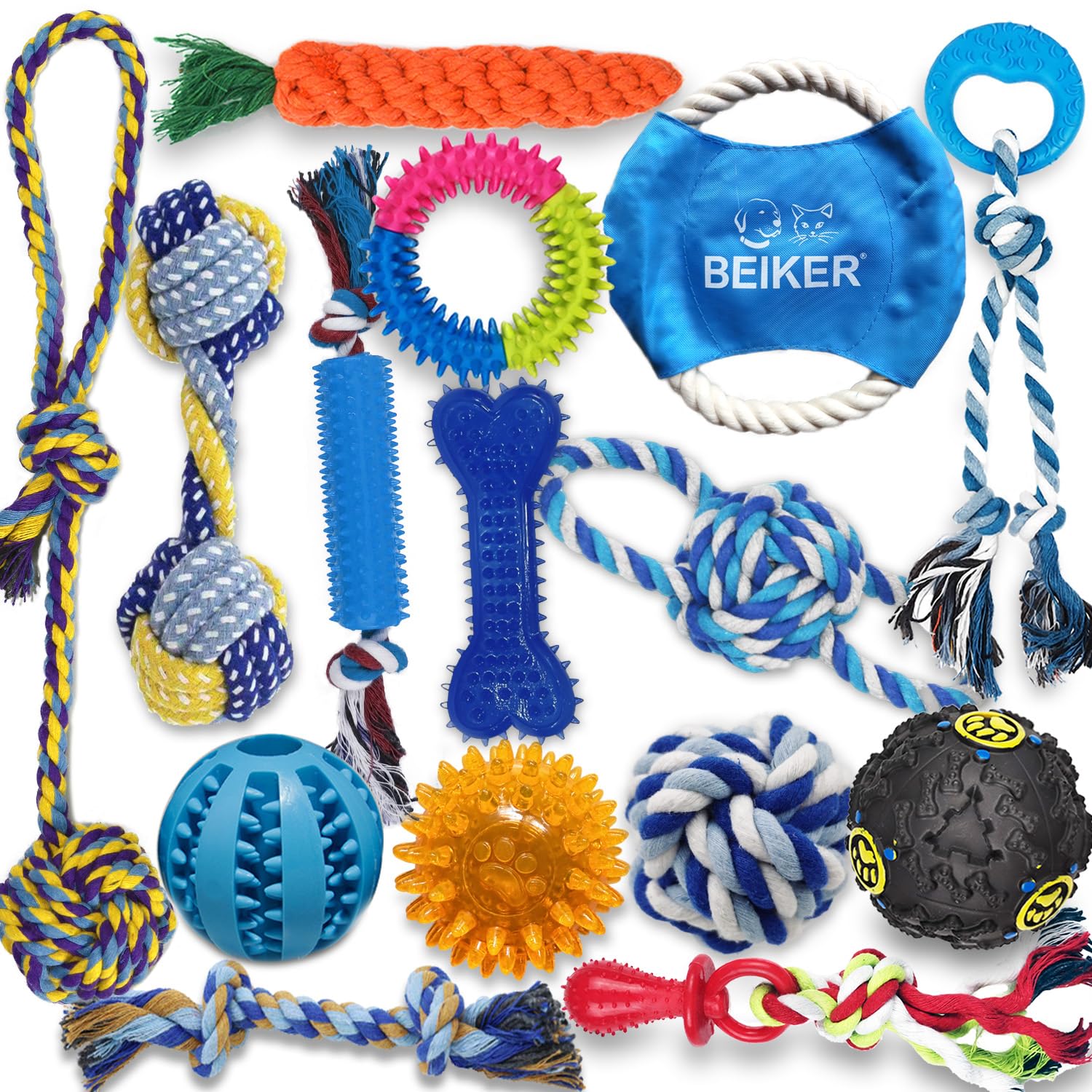 Beiker dog teething toys 15-pack for puppy teething relief and fun