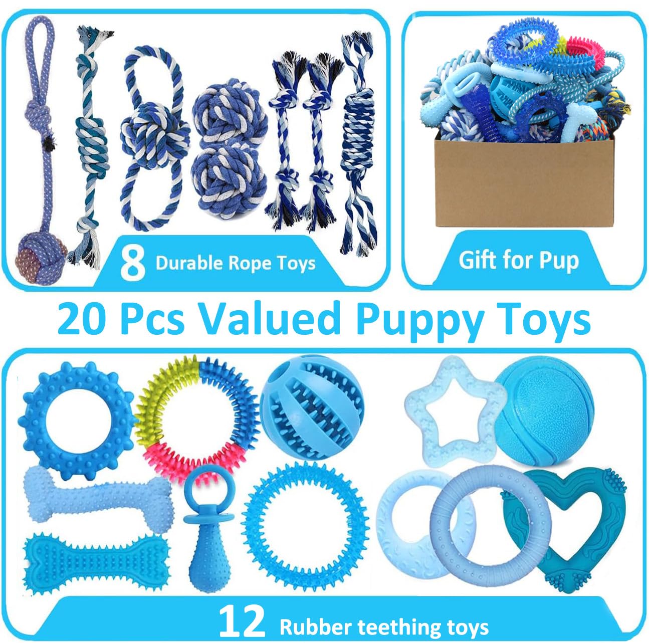 Beiker soft rubber dental toys blue provide gentle gum massage for teething puppies.