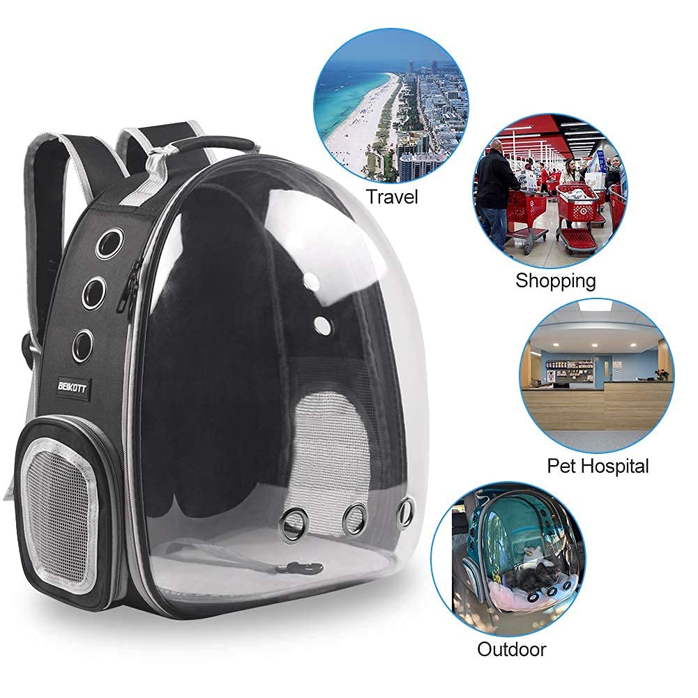 BEIKOTT cat backpack includes soft mat and security leash for cozy outings.