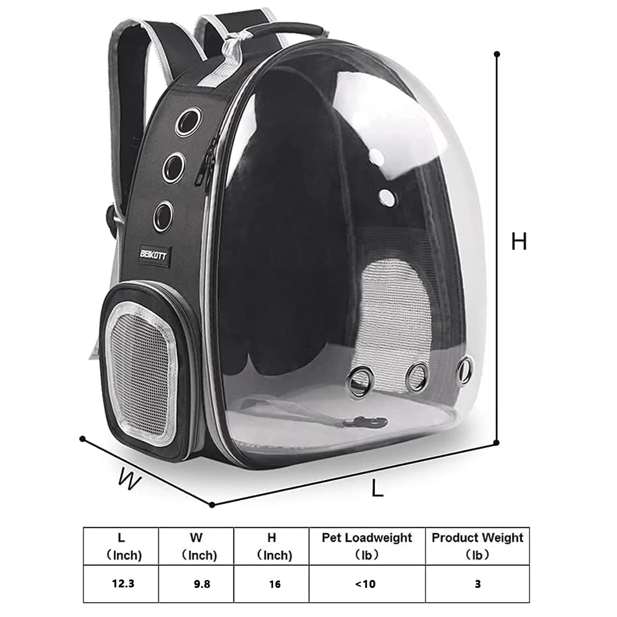 BEIKOTT cat backpack load capacity up to 13 lbs supports small pets securely.