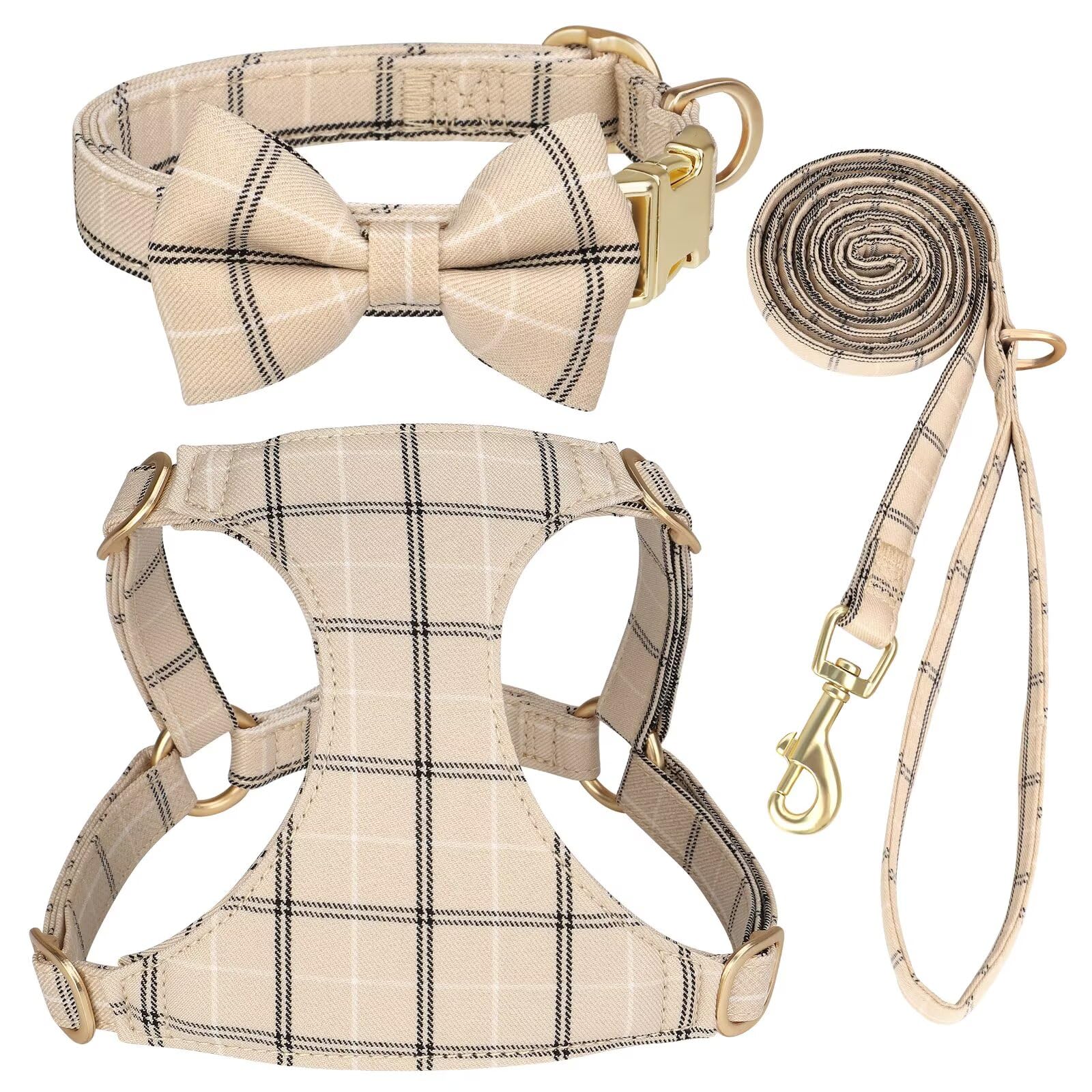 Beirui puppy harness beige with bowtie for stylish everyday wear