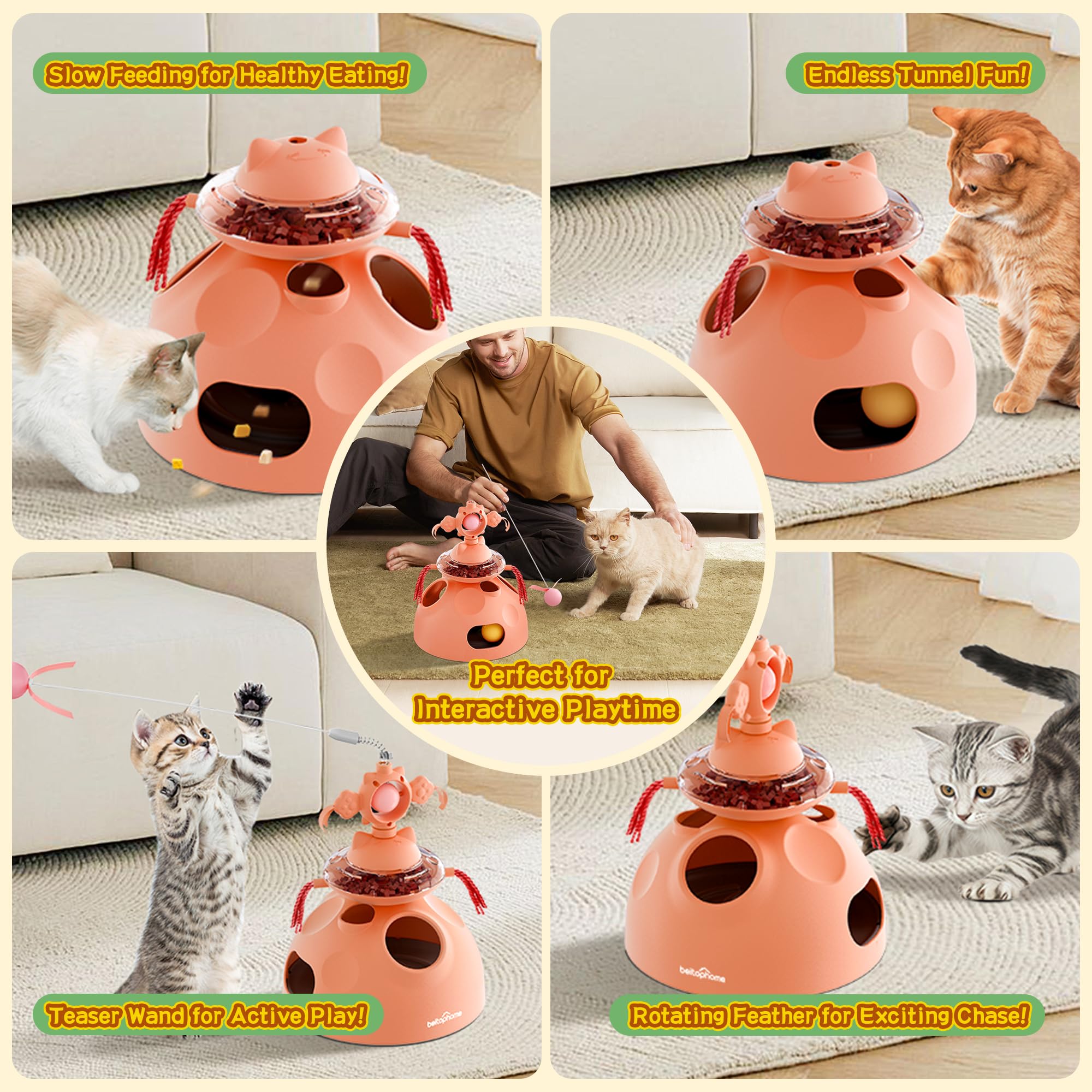 Beitophome 4-in-1 cat toy slow food dispenser promotes healthier eating pace.