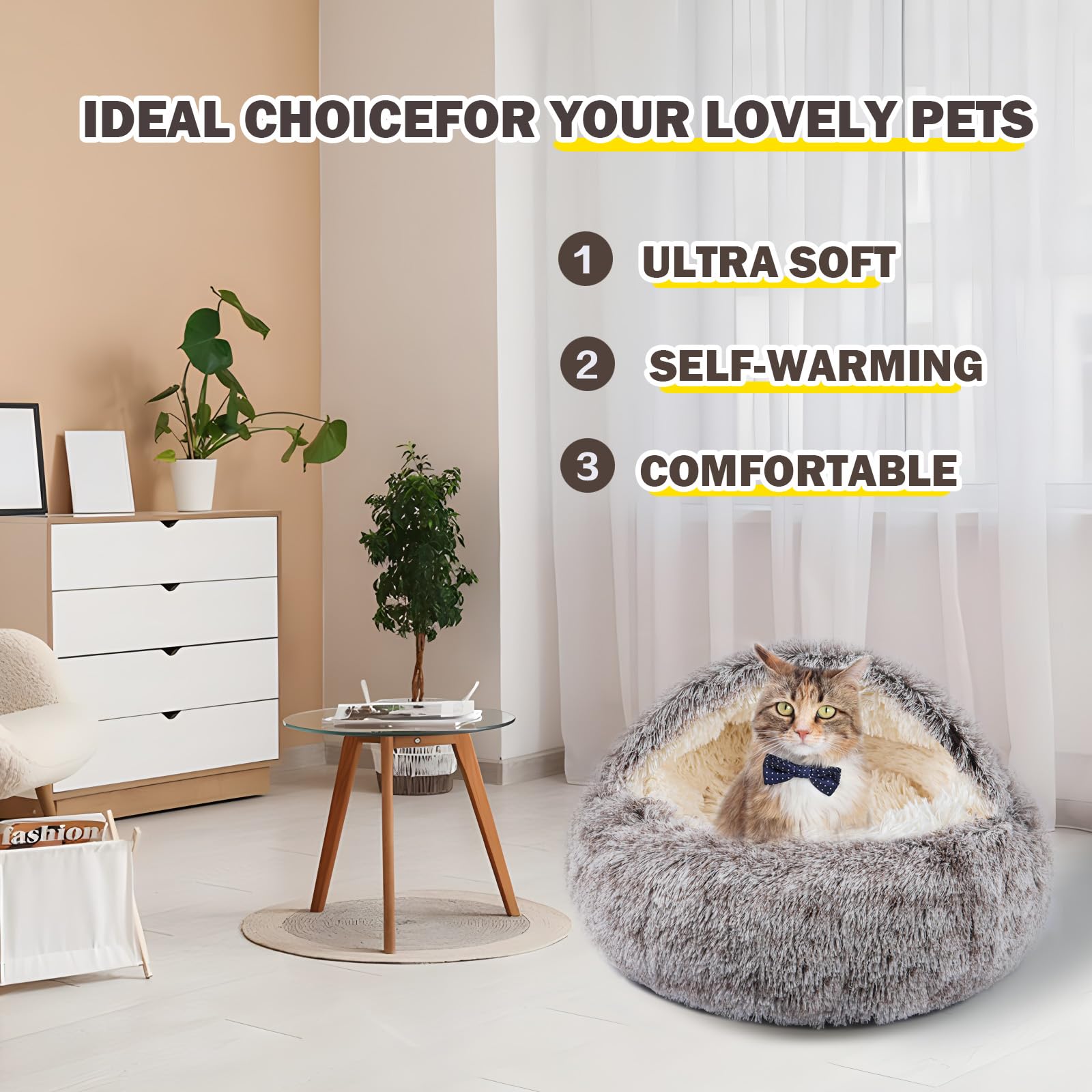BELEEWILWON cat bed durable faux fur cover feels luxurious and inviting.