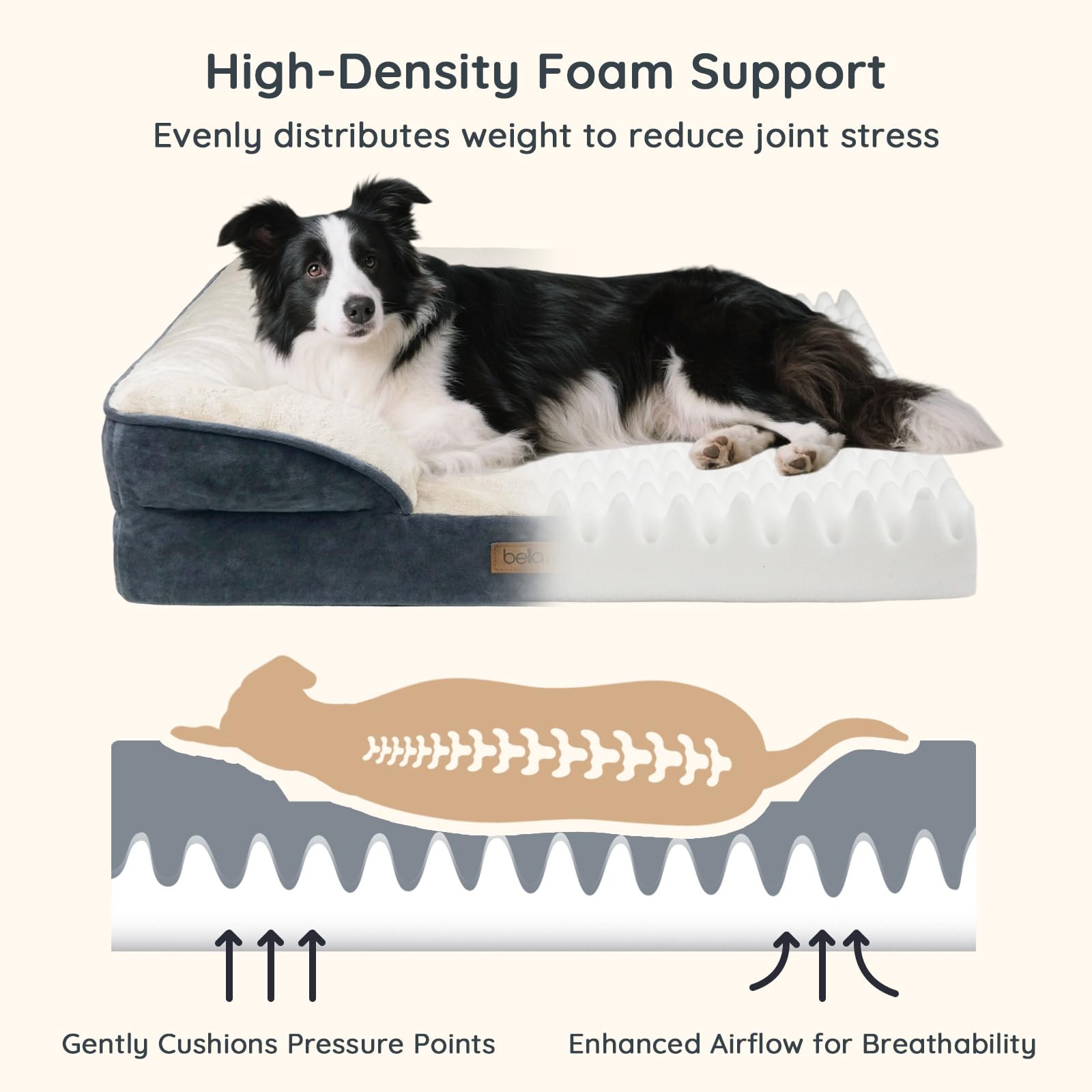 BELLA & PAL egg-crate foam close-up highlighting cushioned support for restful naps.