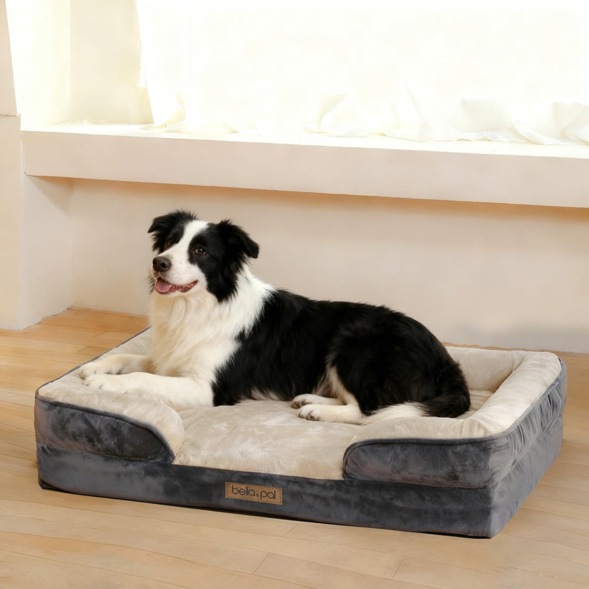 BELLA & PAL orthopedic dog sofa bed with egg-crate foam supports joints.