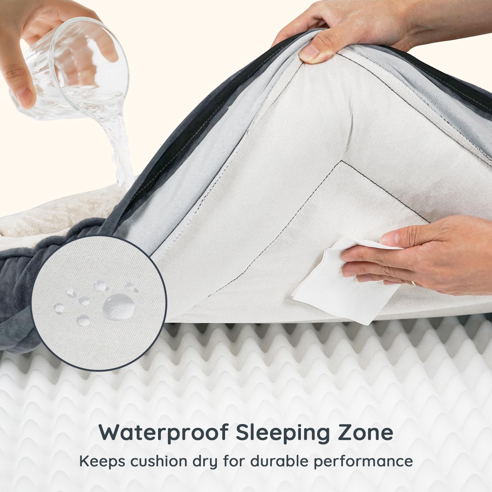 BELLA & PAL waterproof liner protects bed from accidents, keeping surface dry.
