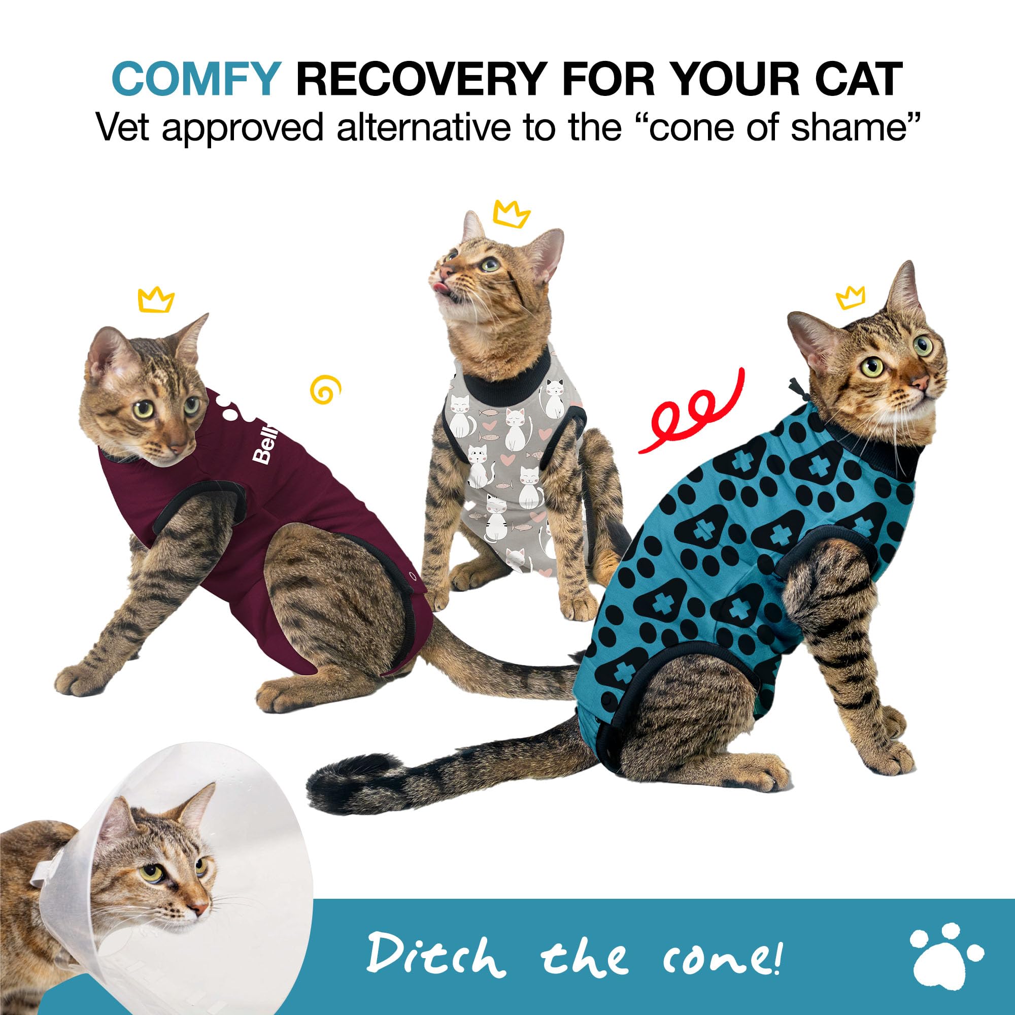 BellyGuard cat-onesie-after-surgery: protects wounds and supports gentle movement.