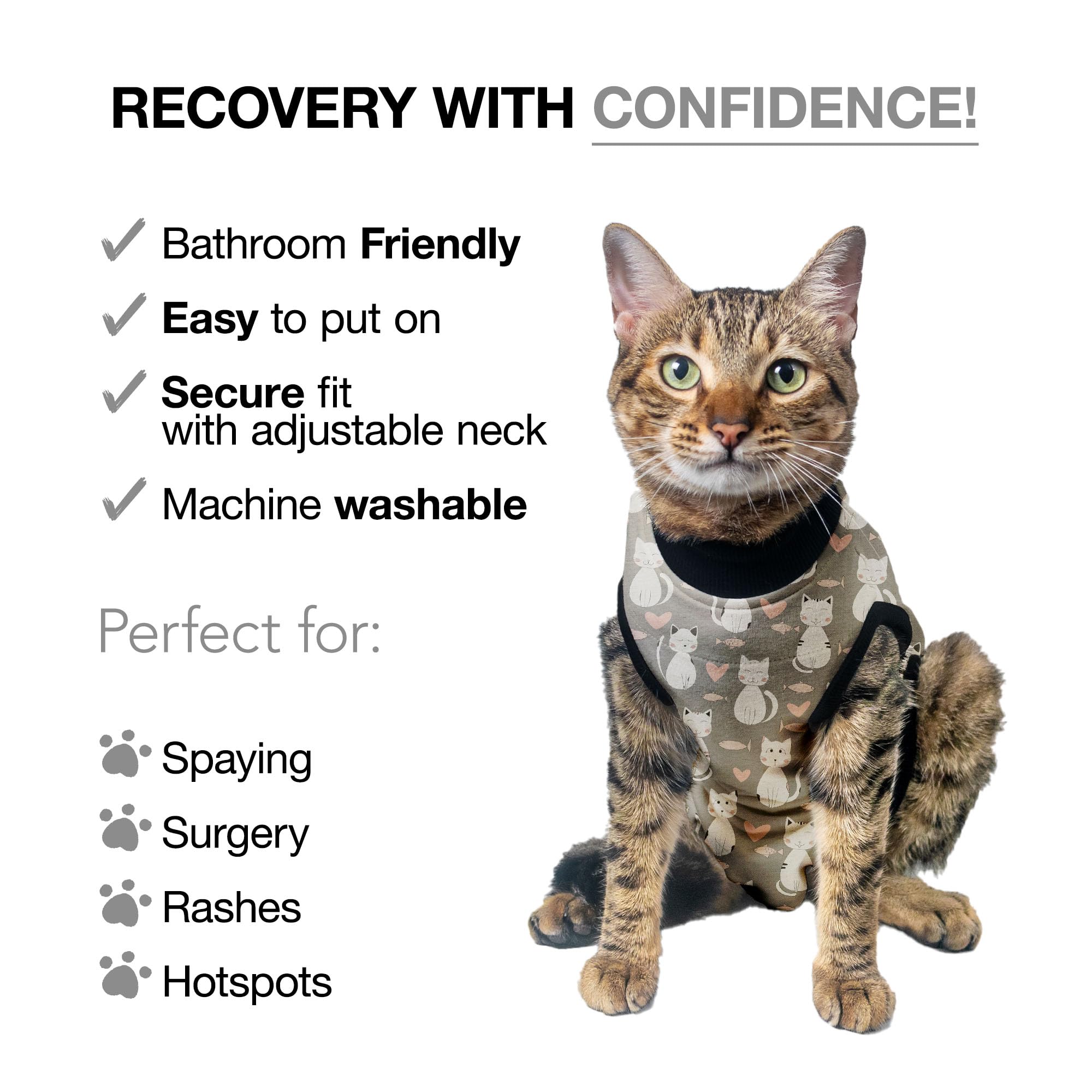 BellyGuard cat recovery suit potty-use-easy enables simple restroom access.