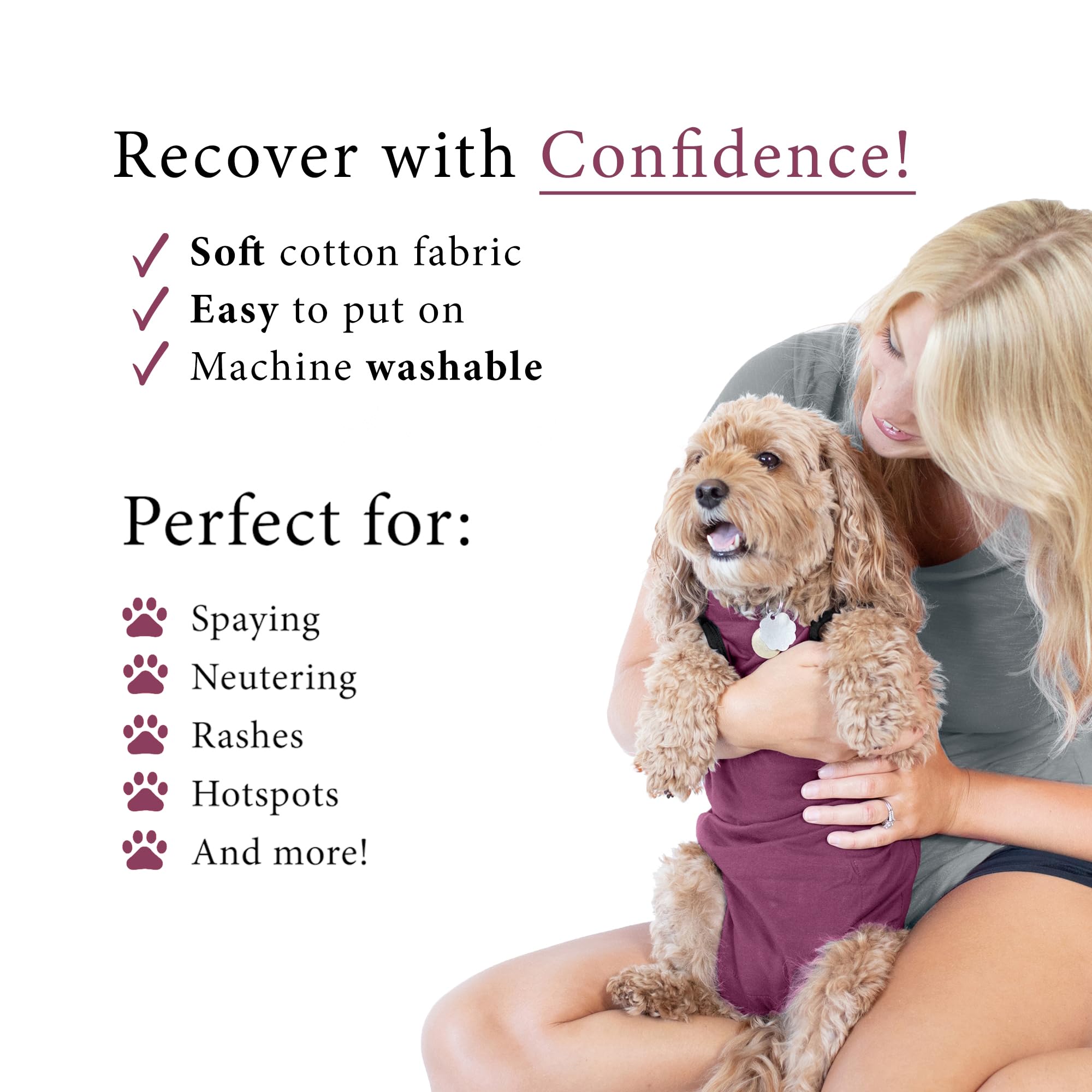 BellyGuard recovery suit closeup soft cotton emphasizes breathable fabric for calmer dogs