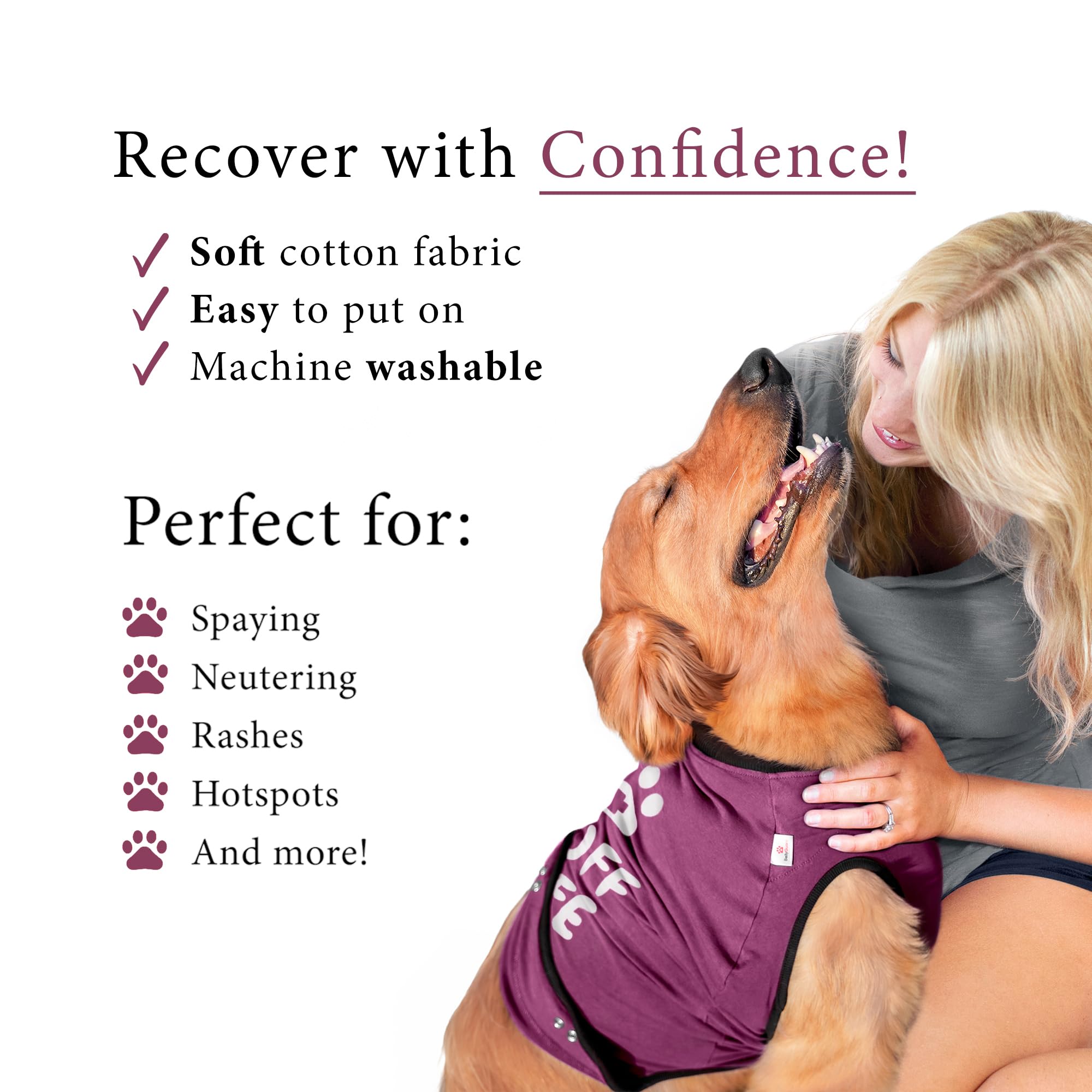 BellyGuard recovery suit demonstrates easy slip-on design with rear snap closure