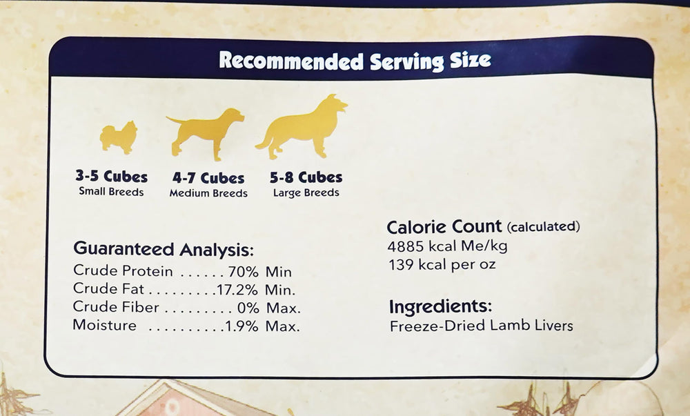 Bellyrubs freeze-dried lamb liver close-up emphasizes pure, single-ingredient, grain-free nutrition.