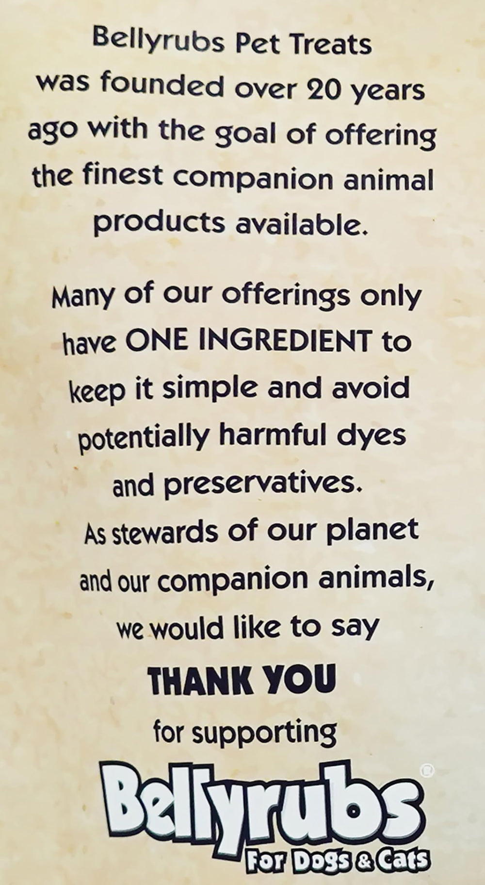 Bellyrubs made-in-usa lamb liver treats packaging shown for freshness without refrigeration.