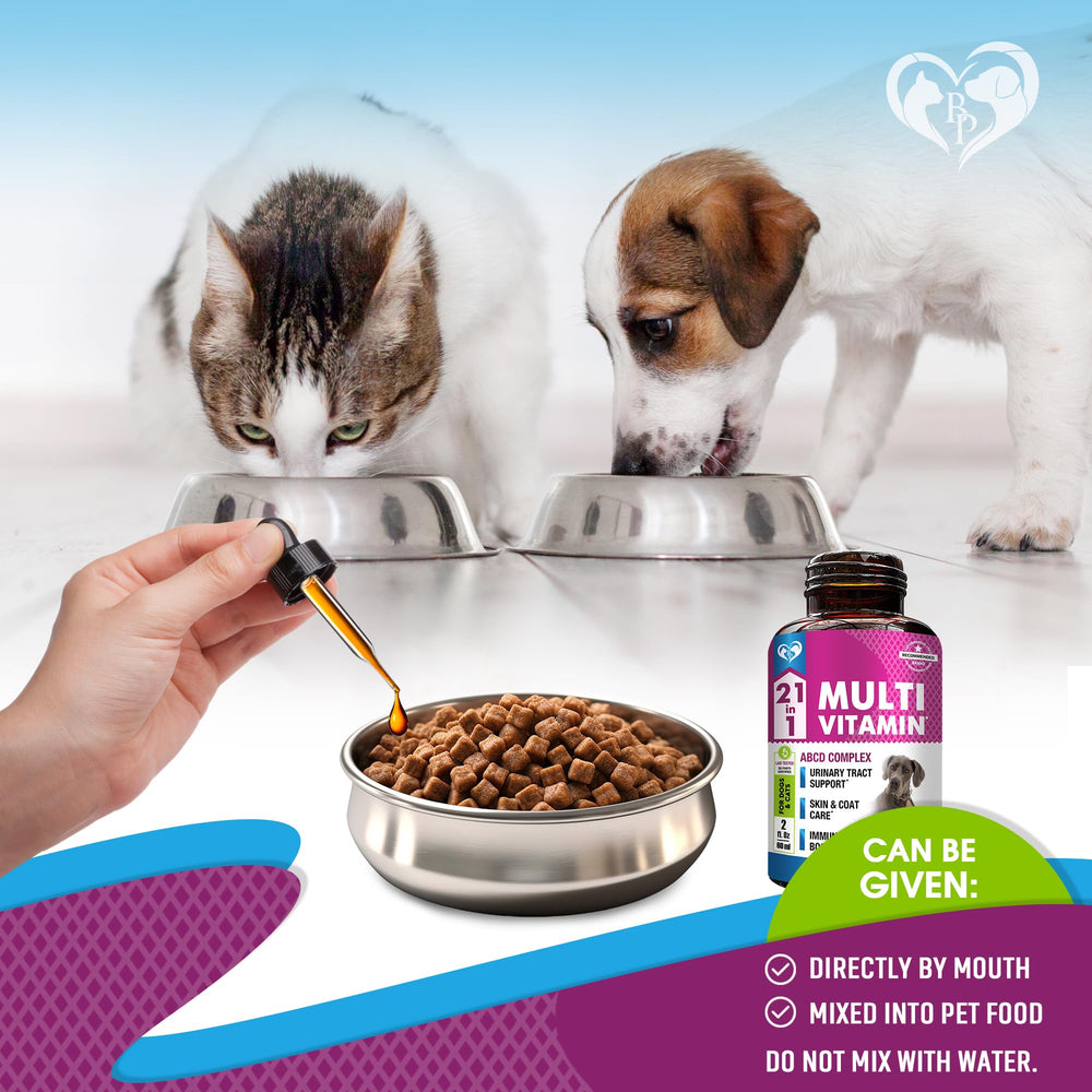 Beloved Pets all-breeds daily liquid multivitamin suitable for puppies, kittens, and adults.