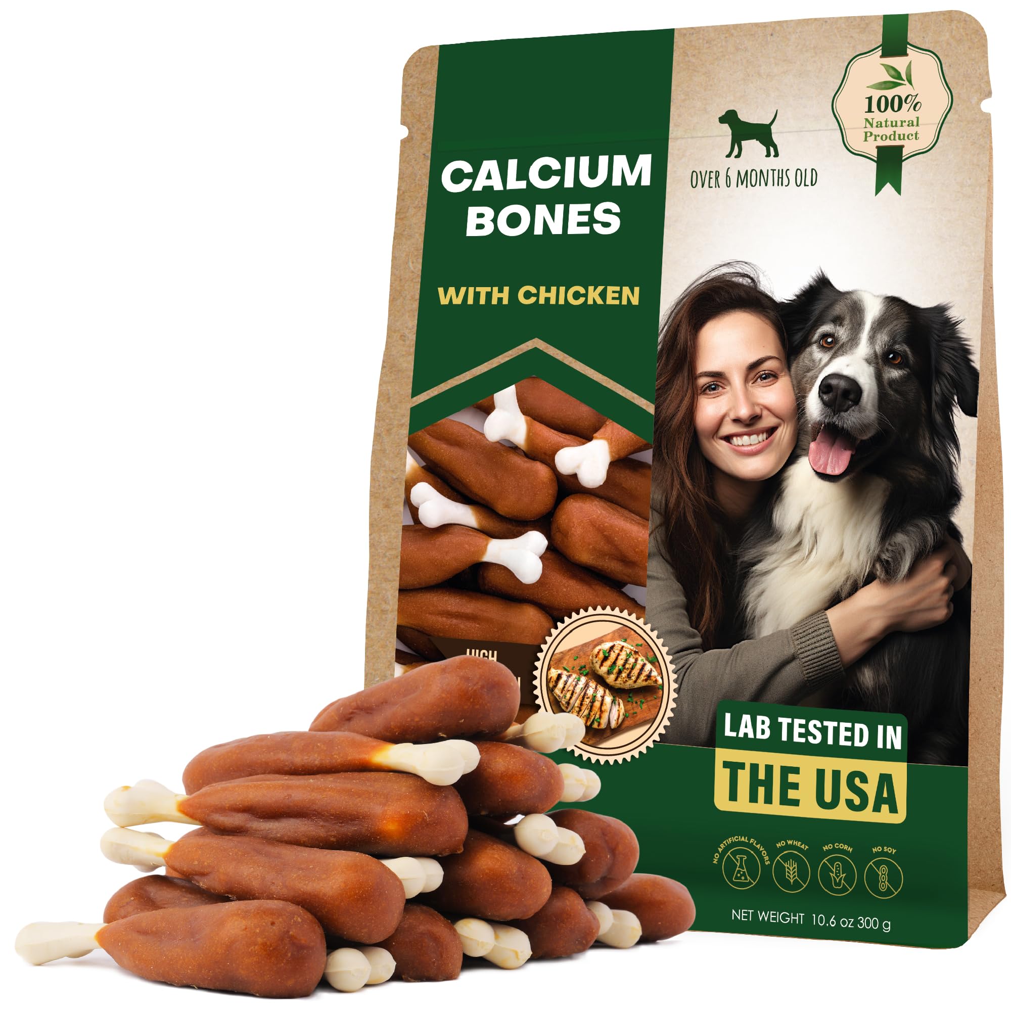 Beloved Pets calcium bone wrapped with real chicken 11oz for training rewards and dental-friendly chewing