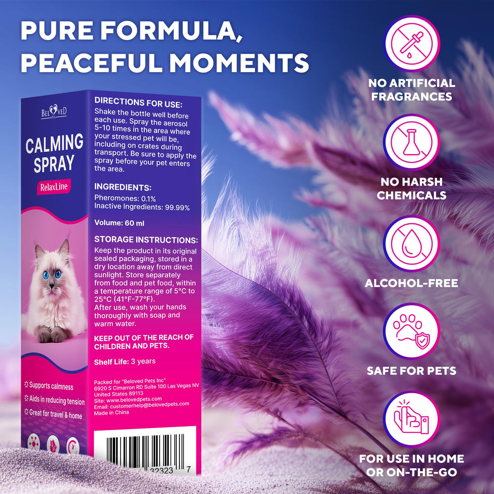 Beloved Pets 2-pack calming pheromone spray display for ongoing use.