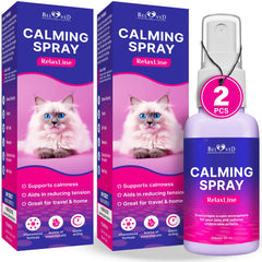 Beloved Pets calming pheromone spray bottle for cats promoting calm during travel.