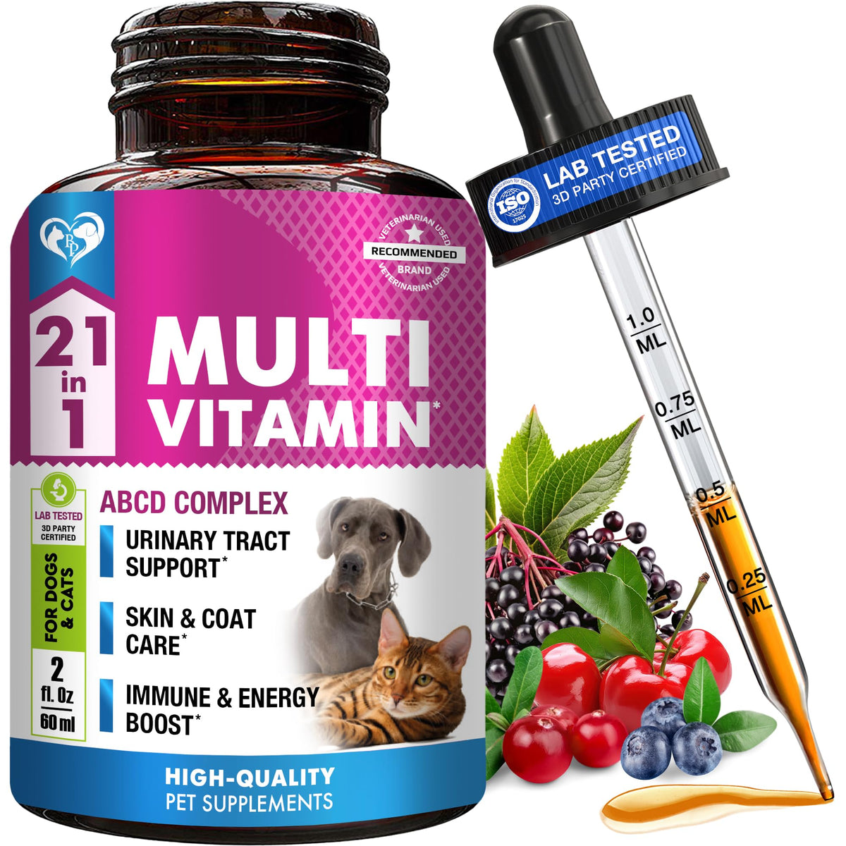 Beloved Pets cat-dog multivitamin liquid bottle front for daily health support.