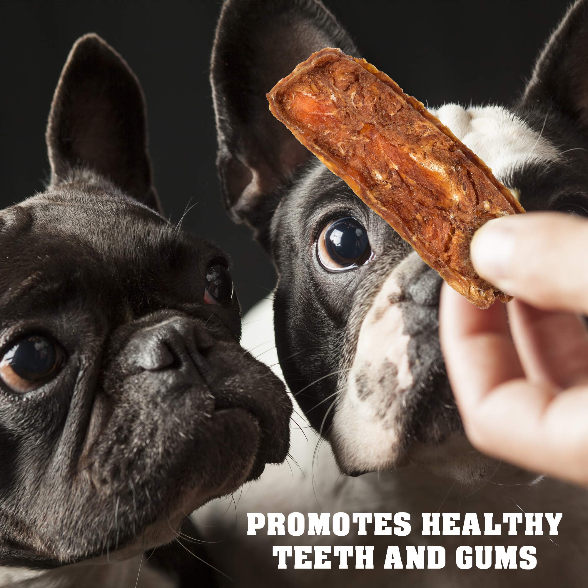 Beloved Pets Chicken Jerky texture closeup shows dehydrated, flavorful, digestible chews.