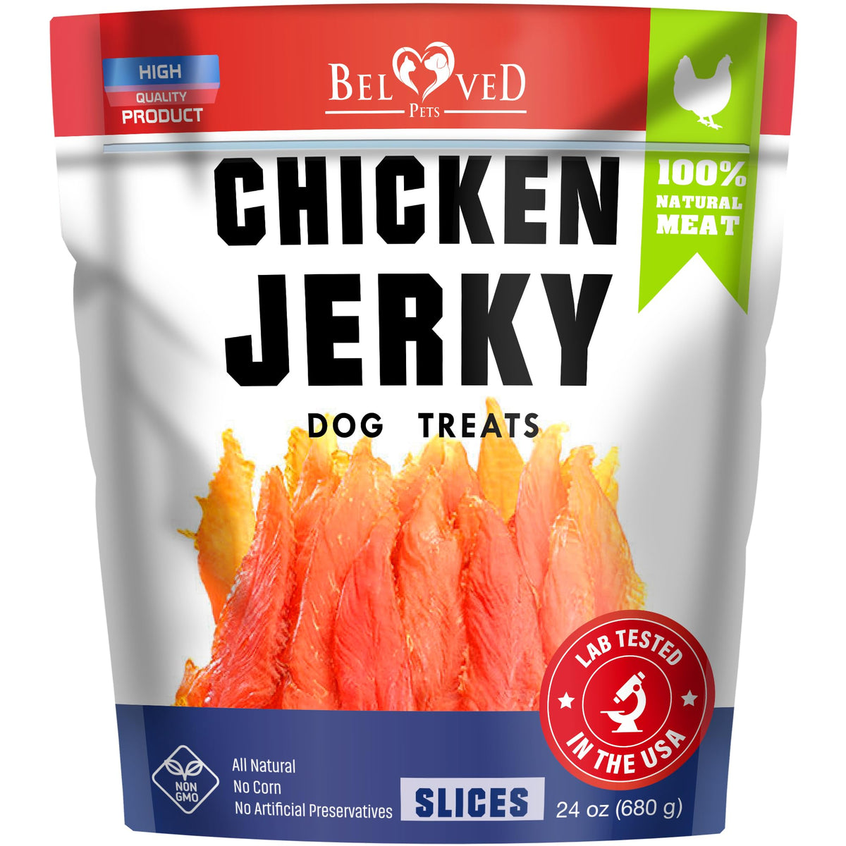 Beloved Pets chicken jerky soft pack 1.5lb for on-the-go training.