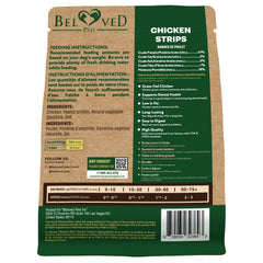 Beloved Pets chicken jerky strips textured snack close-up for long-lasting chews