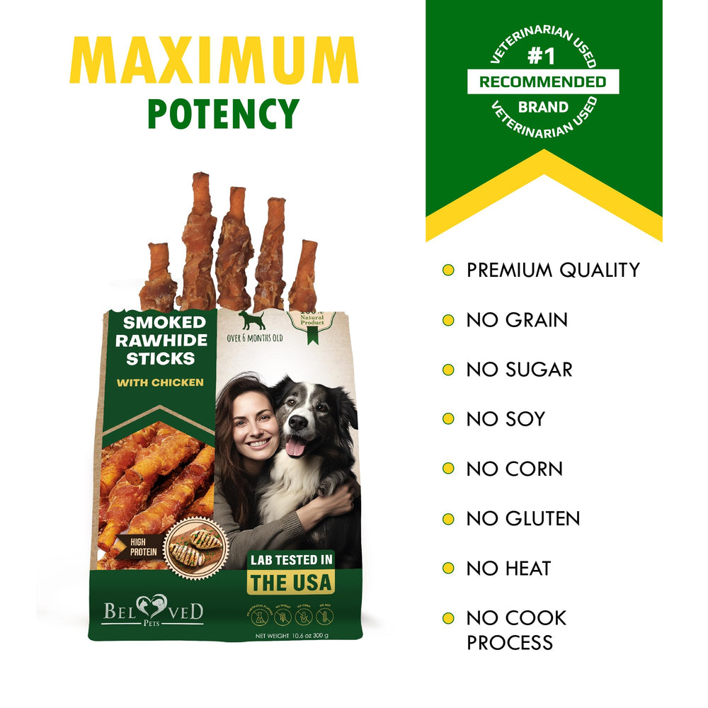 Beloved Pets USA-made chicken-wrapped chew ideal for medium to large dogs during training