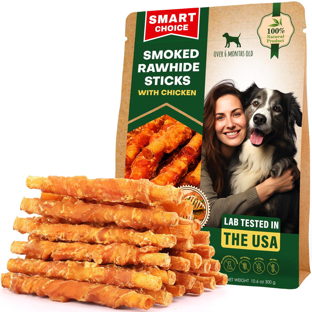 Beloved Pets smoked rawhide stick chicken-wrapped chew boosts training focus with protein-rich bite